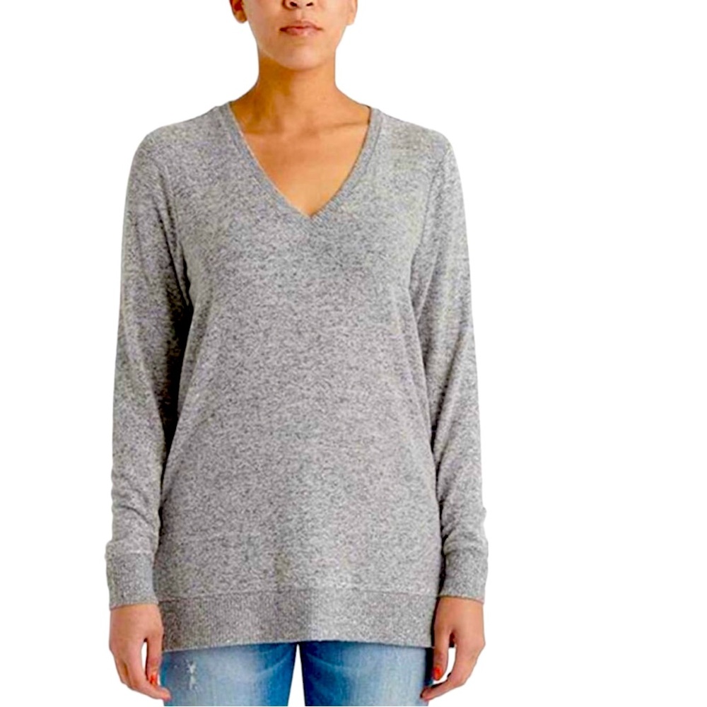 Lucky Brand V-Neck Tunic Long Sleeves Pullover Heather Grey XXL NWT